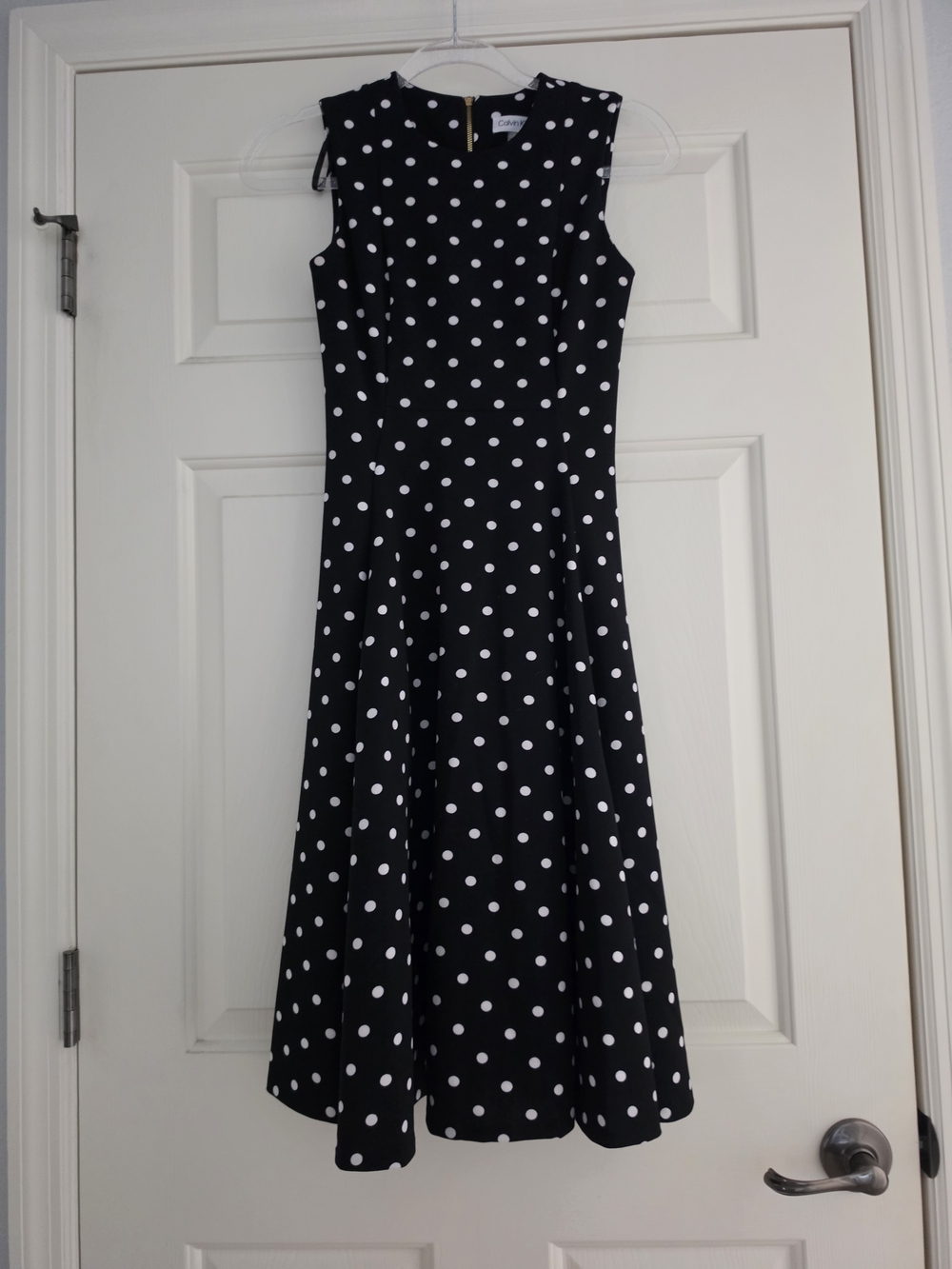 Calvin Klein 0P Black Polka Dot Midi Dress